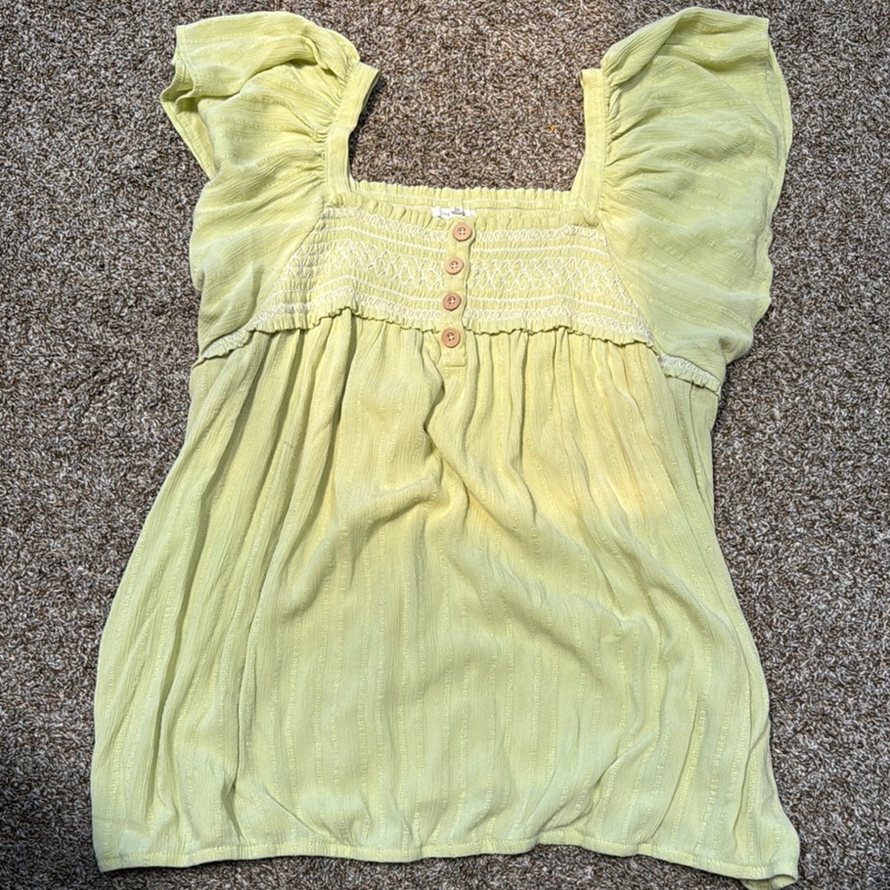 Maurices Yellow Smocked Blouse with Cap Sleeves